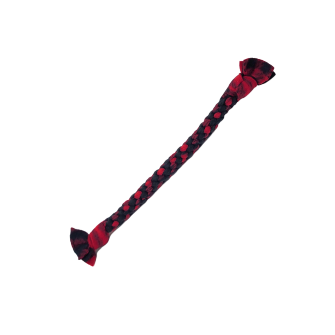 small red fleece rope toy front view