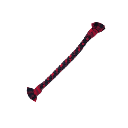 small red fleece rope toy front view