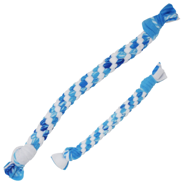 large and small light blue fleece rope toys front view