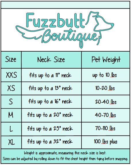 pet bandana sizing chart