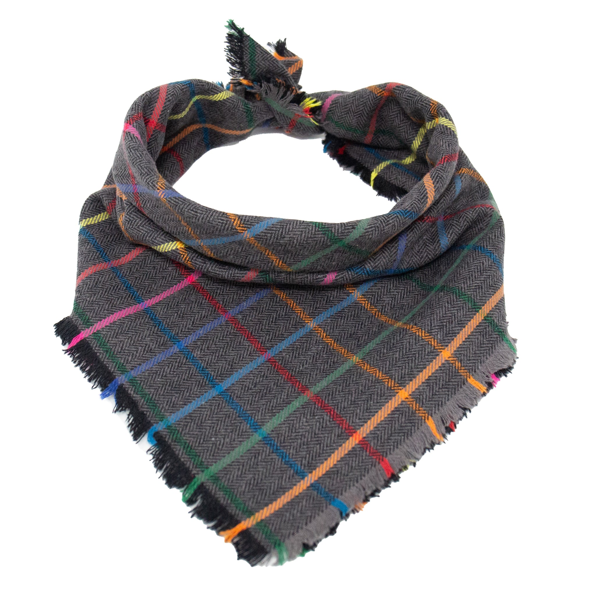 Grey and Rainbow Plaid - Pet Scarf